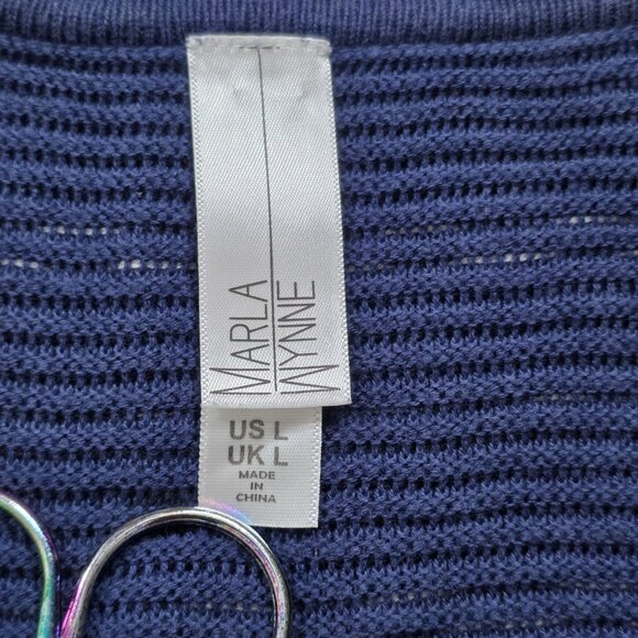 Marla Wynne Cardigan Women L Navy White 3/4 Sleeve Slouchy Mature Lagenlook Boho - Picture 4 of 16